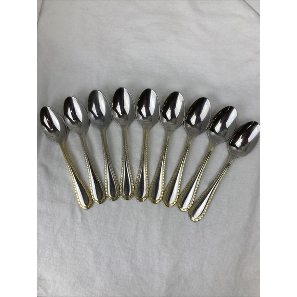 9 Retroneu GOLD ACCENT Chain 6”Spoons 18/8 Korea Stainless Flatware-GreatQuality - Picture 1 of 7
